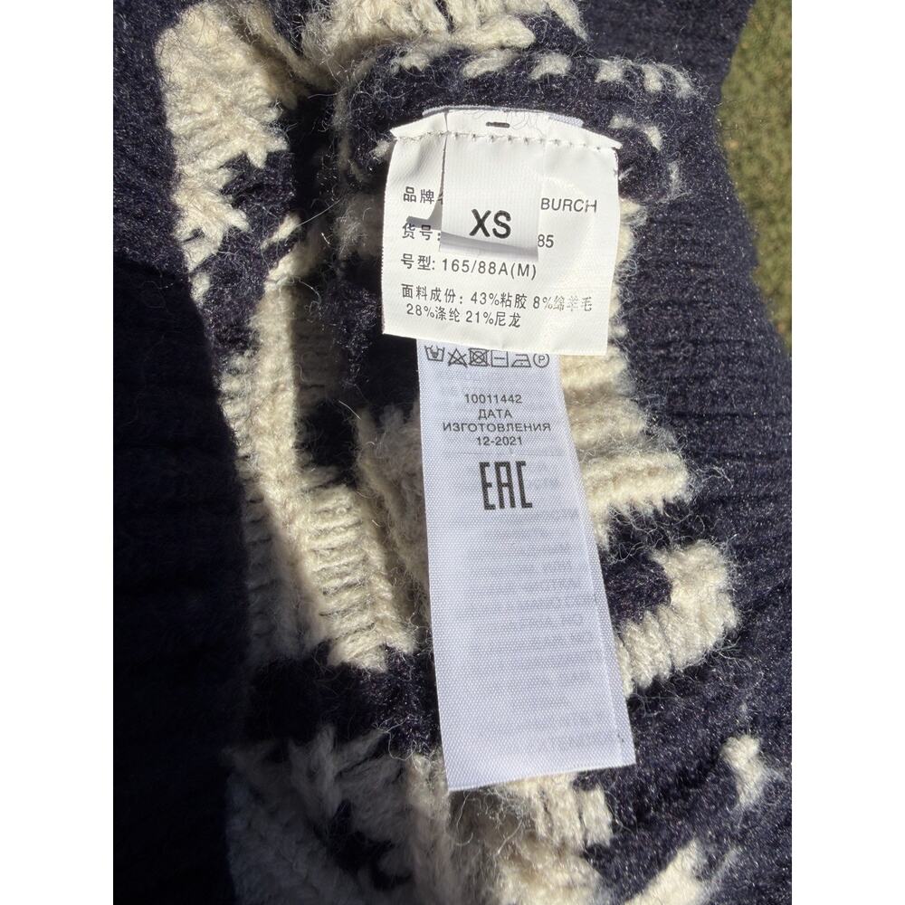 Tory Burch Sport Blue Chunky Knit Wool Blend Logo Sweater Oversized XS Rare - Picture 5 of 6